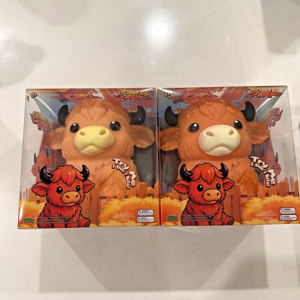 Lot of 2 PPNC Highland Cow Squishy Sensory Stress Relief Toy NEW Viral
